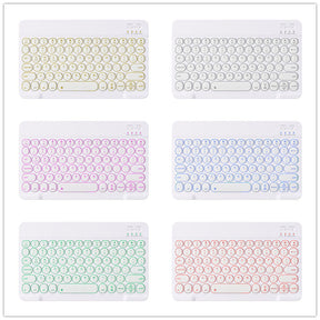 Keyboard Case For iPad Cute Round Key 7 Color Backlit Detachable Keyboard with Pen Slot at the Bottom-Pink