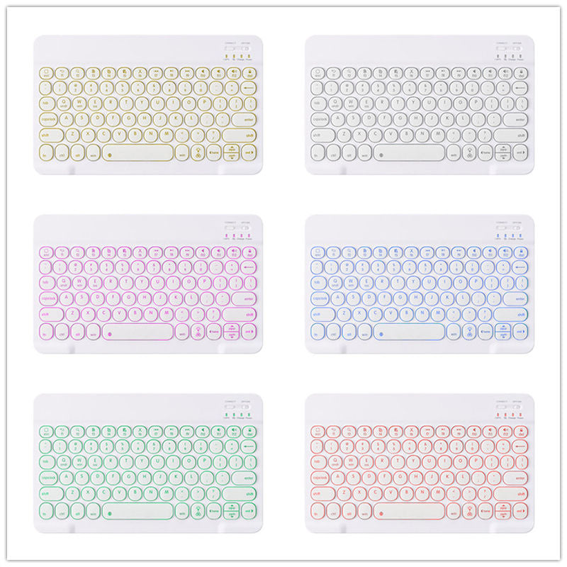 Keyboard Case For iPad Cute Round Key 7 Color Backlit Detachable Keyboard with Pen Slot at the Bottom-Pink