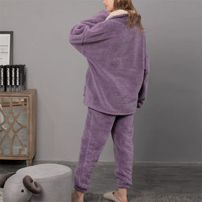 Womens Coral Fleece Oversized Pajamas Set-Purple