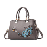 Women Satchel Bags Crossbody Embroidery Handbags-Grey