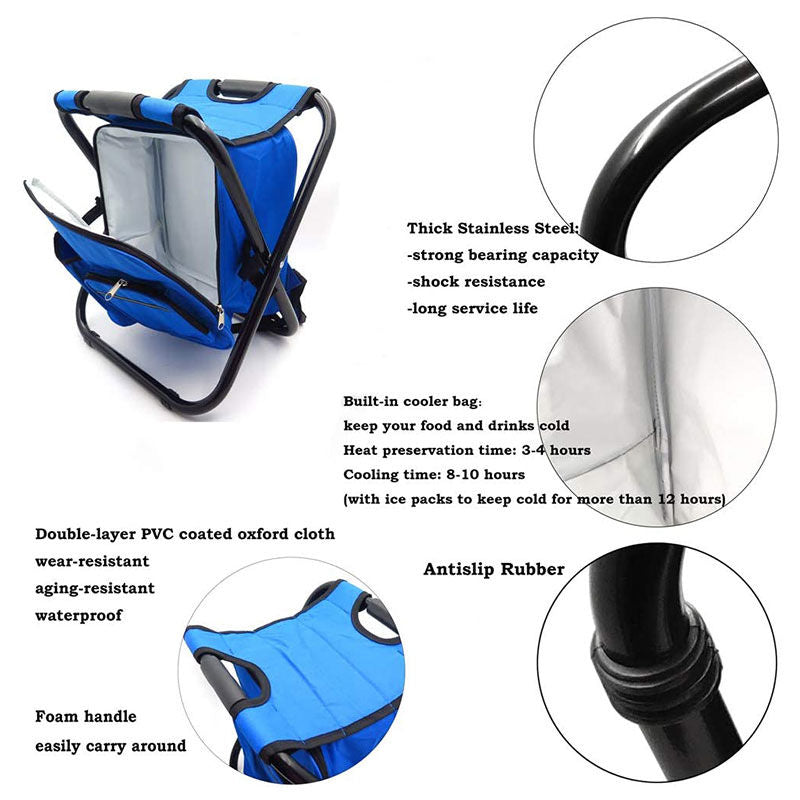 Backpack Cooler Chair Folding Camping Stool for Travel Fishing-Blue