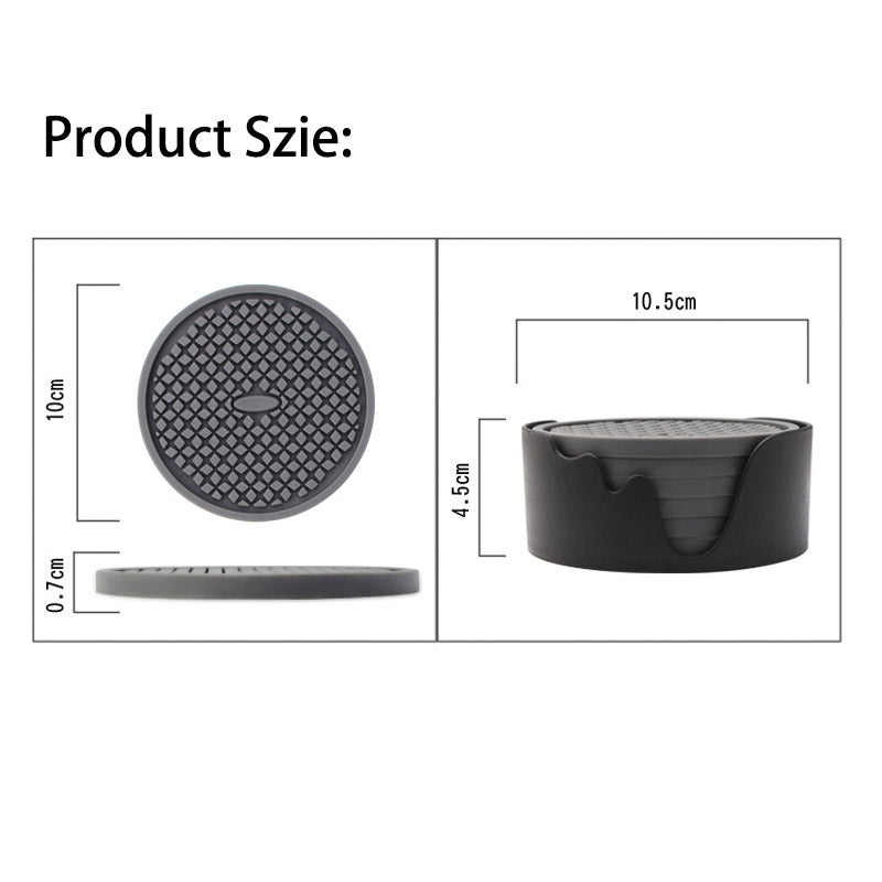 Silicone Drink Coasters Set of 6 in Holder for Drinks Insulation Absorbent Coaster Protect Cup-Gray