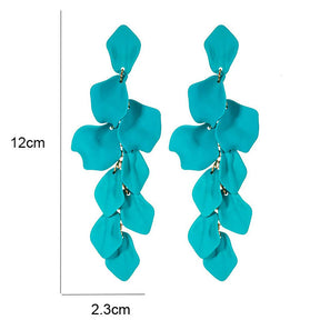 Long Drop Rose Petal Earrings for Women and Girls-Emerald