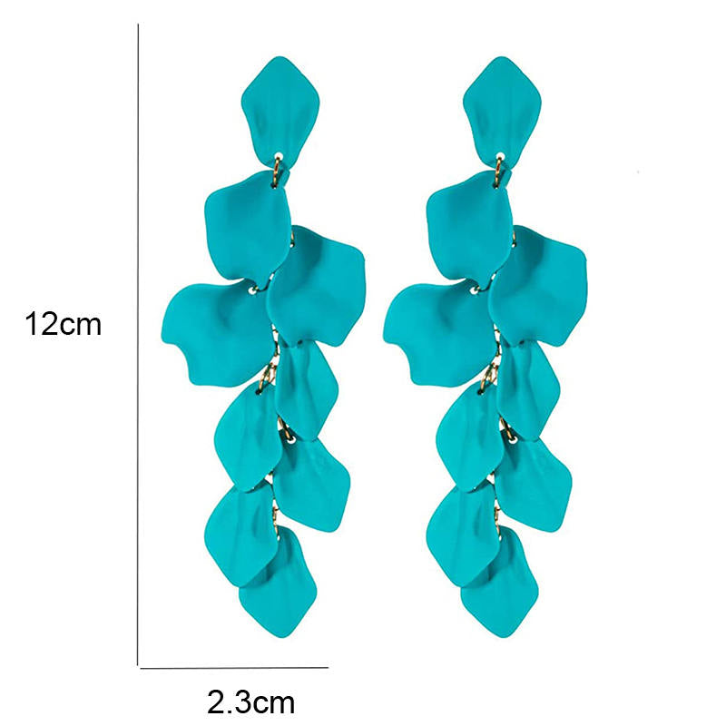 Long Drop Rose Petal Earrings for Women and Girls-Emerald