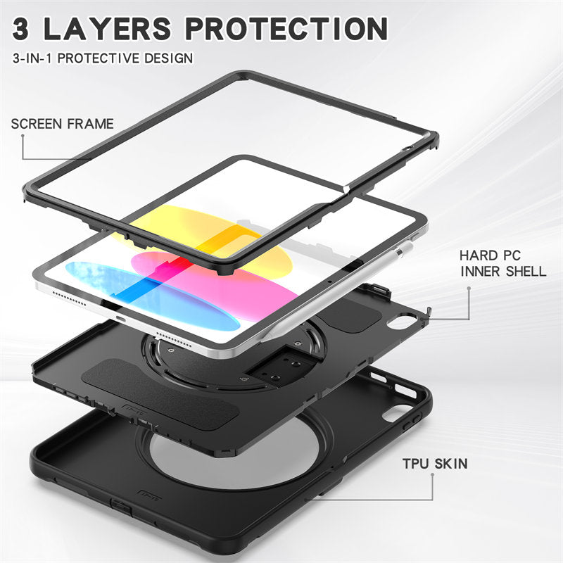 Tablet Case For iPad 10th with 360¡ã Kickstand/Hand Strap Shockproof-Black