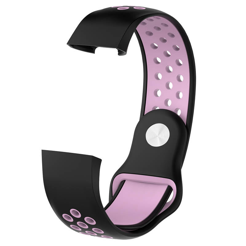 Double Color Porous Breathable Watch Band Silicone Wristband For Fitbit Charge 3 Sport Smartwatch -Black Pink
