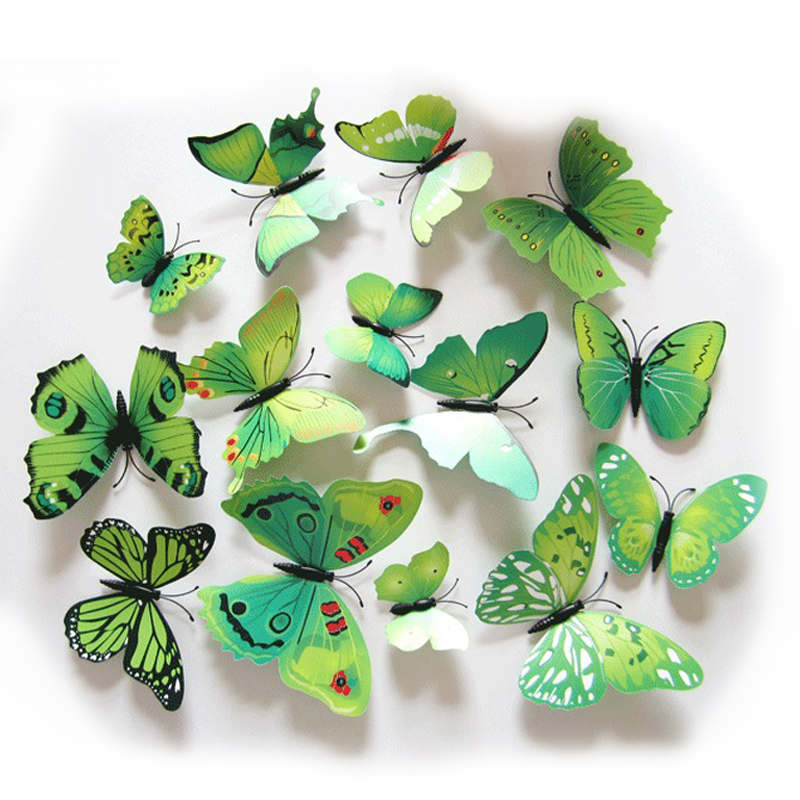 3D Vivid Butterfly Wall Stickers Fridge Magnet Decoration for Room Background-H003 Green