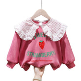 Toddler Girl Sweatshirts Pullover Crew neck Fall Winter Long Sleeve Tops-RoseRed