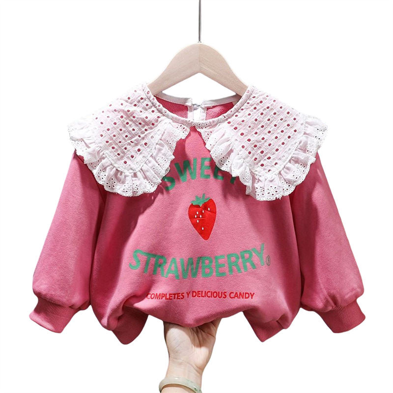 Toddler Girl Sweatshirts Pullover Crew neck Fall Winter Long Sleeve Tops-RoseRed