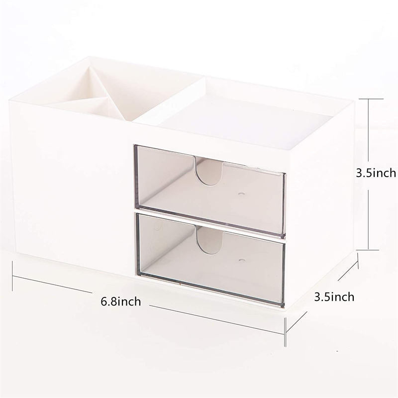 Plastic Cosmetic Storage Box Office Desk Multi-Functional Organizer -White