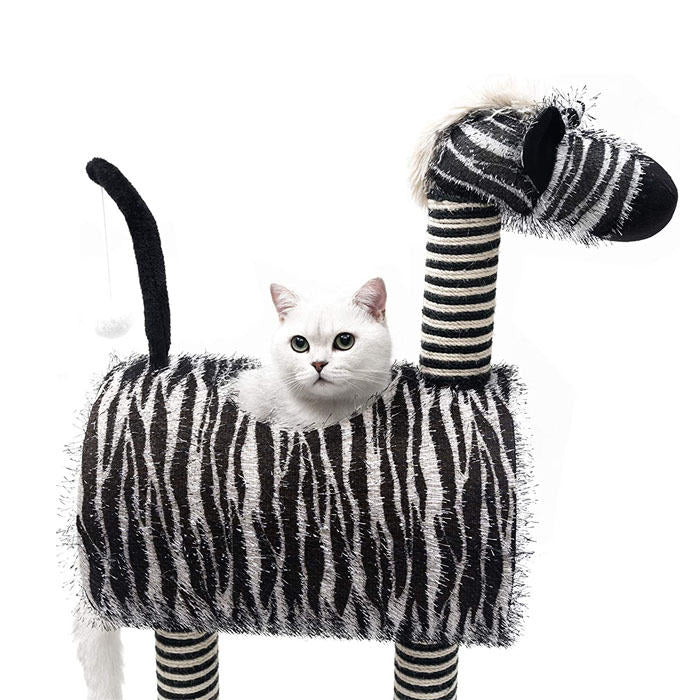 Zebra Activity Cat Tree Condo with Scratching Posts Cat Play House Furniture