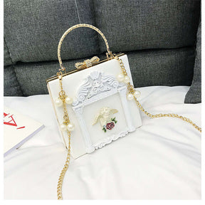 Womens Angel Embossed Clutch Evening Bag Bowknot Crossbody Purse-White