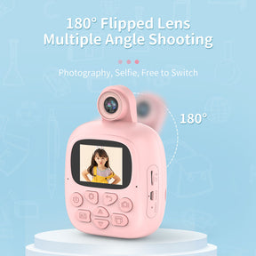 Kids HD Digital Camera Printable with Rotating Lens for 3-12 Years-Blue