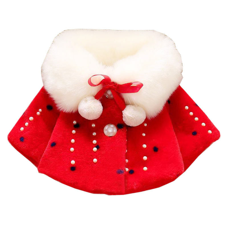 Girls Princess Faux Fur Wraps Shawl Flower Girls Bolero Princess Cape-Red