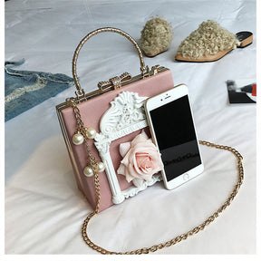 Womens Embossed Clutch Evening Bag Bowknot Snaps Crossbody Purse-Pink