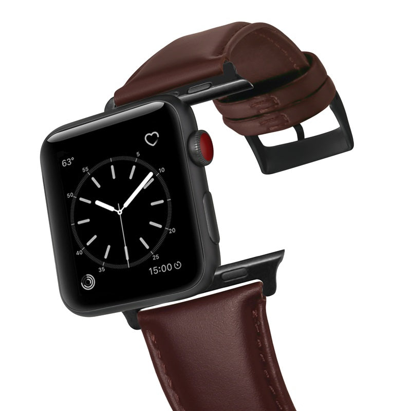 Oil Wax Leather Watch Strap For Apple iWatch-Red Brown