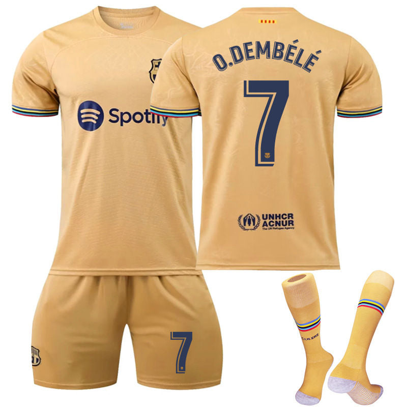 O.DEMBELE #7 Barca Away Shirt 2022/23 Soccer Jersey Kit Football Set For Adult Kids