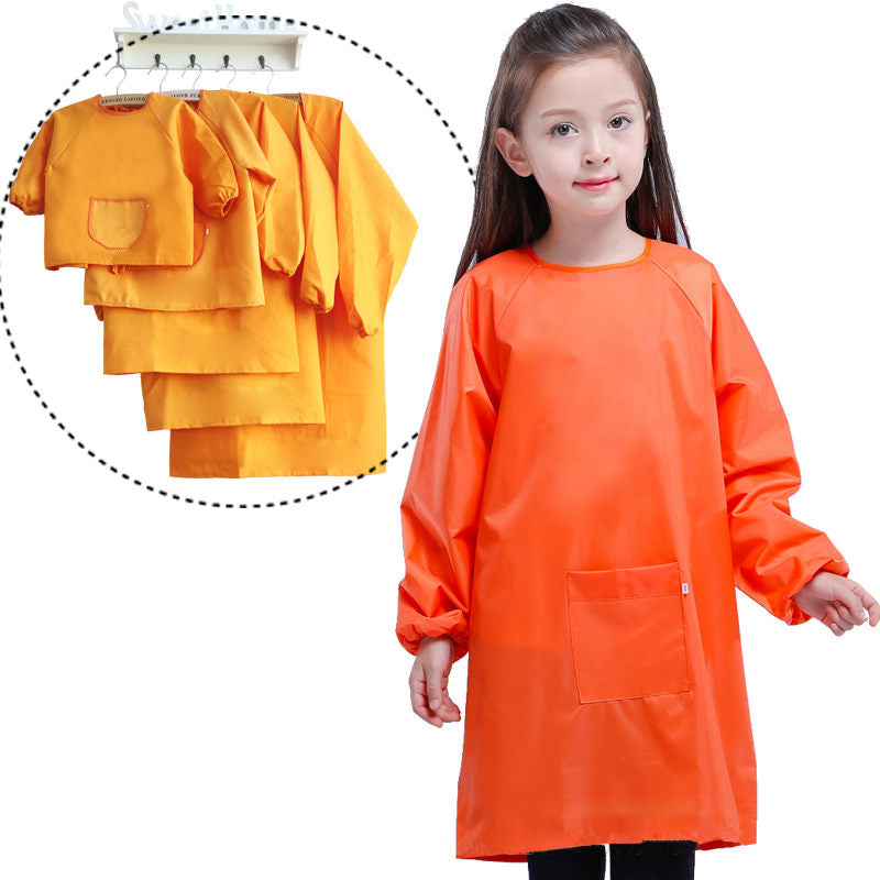 Kids Art Smocks Waterproof Artist Painting Long Sleeve Aprons for Children-Orange