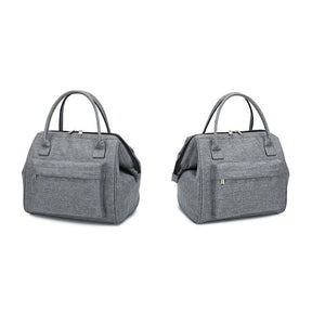 Large Capacity Bento Lunch Bag Simple Insulated Zipper Tote Bag-Grey