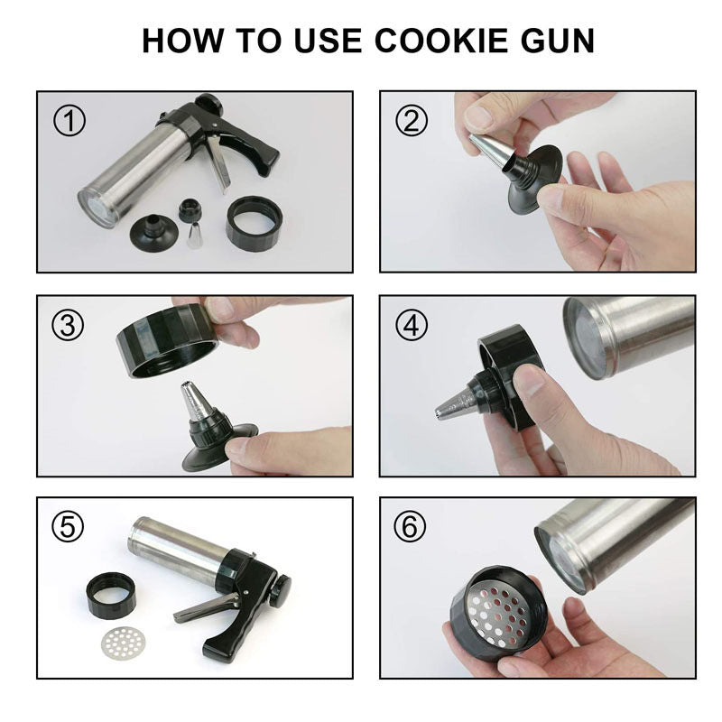 Stainless Steel Cookie Press Gun with 8 Discs Molds and Icing Nozzles Tips