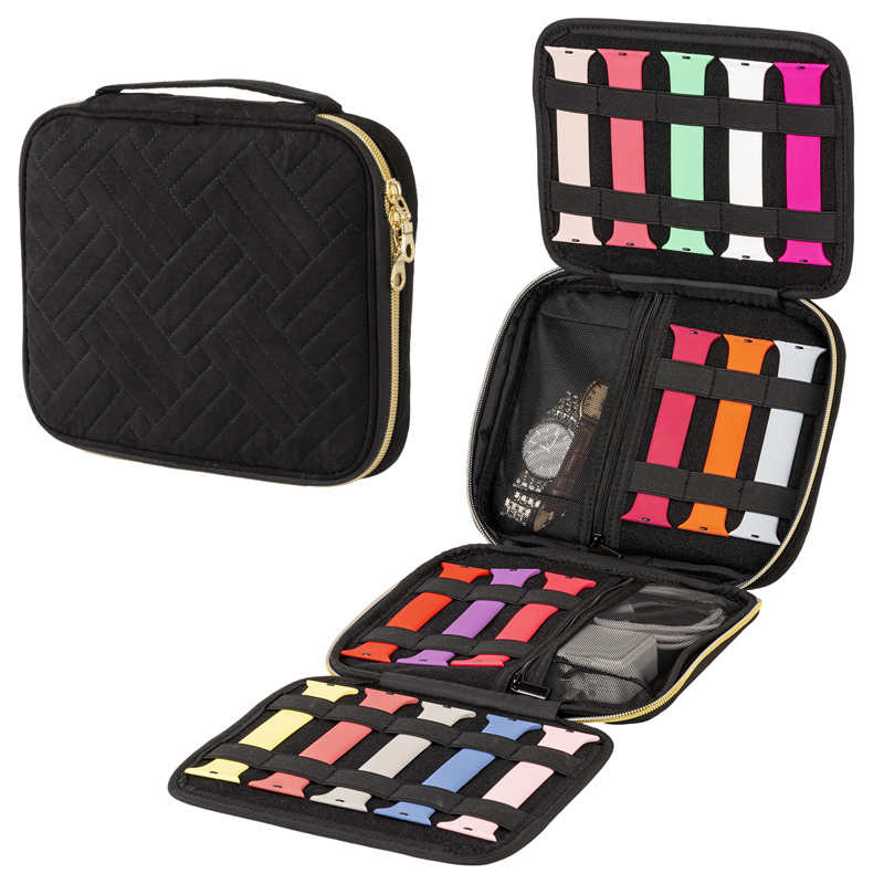 Watch Bands Storage Bag Up to 16 Watch Bands Organizer Travel Watch Straps Carrying Case Pouch-Black