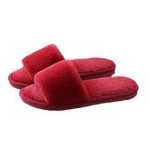 Womens Fuzzy Slippers Open Toe Cozy Memory Foam Sandals-Furry Wine Red