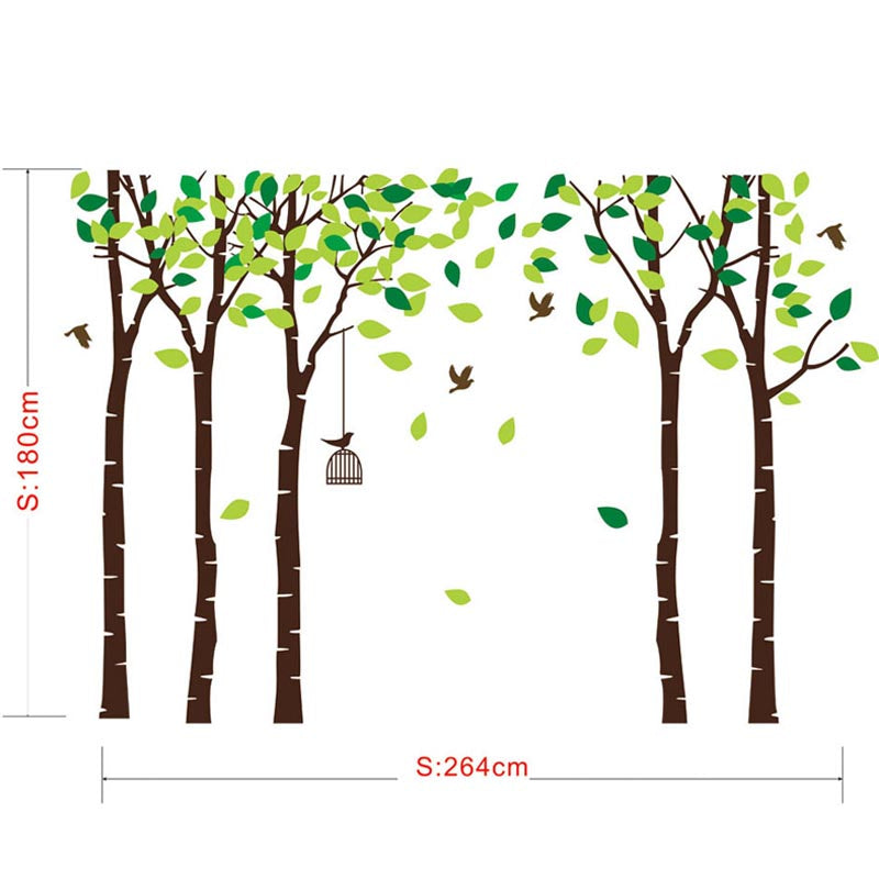 Large Jungle Trees Wall Decals Green Leaves Fly Birds DIY Wall Stickers Bedroom Living Room