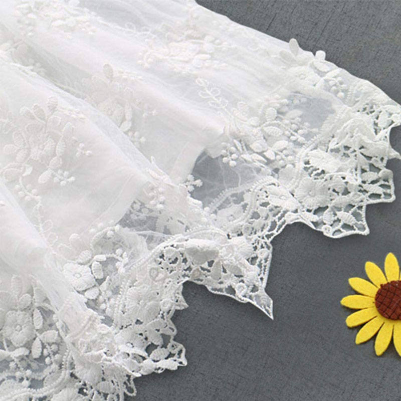 Flower Girls 3/4 Sleeve Dress Girls Lace Princess Party Tulle Summer Vintage Dress-White