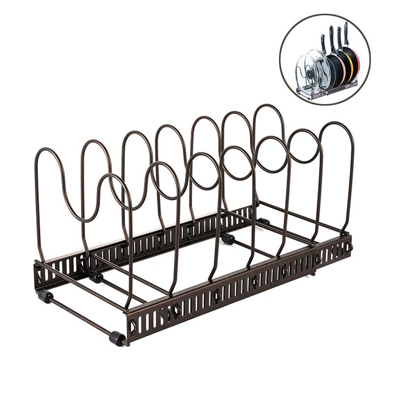 Expandable Pot Organizer Rack 7 Dividers Adjustable for Kitchen-Bronze