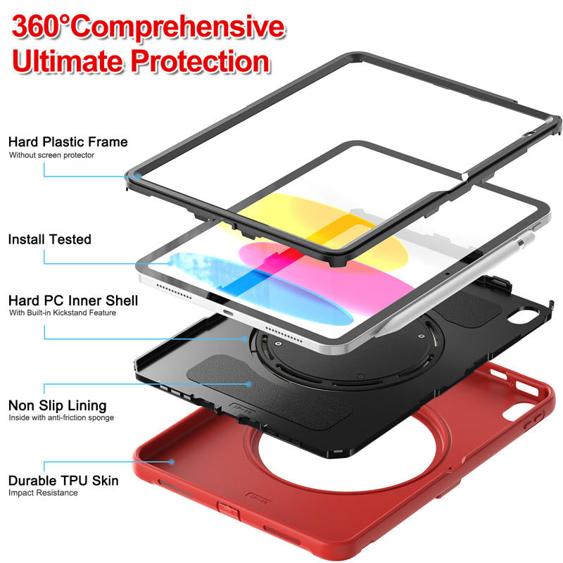 Tablet Case For iPad 10th Full Body Protection with 360¡ã Stand Portable-Red