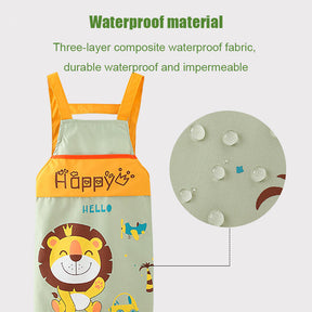 Children Cartoon Waterproof Apron with Sleeve Covers for Painting Cooking-Yellow Dinosaur