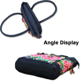Embroidered Canvas Top Handle Handbag Ladies Casual Vintage Shoulder Bag-RedJasmine