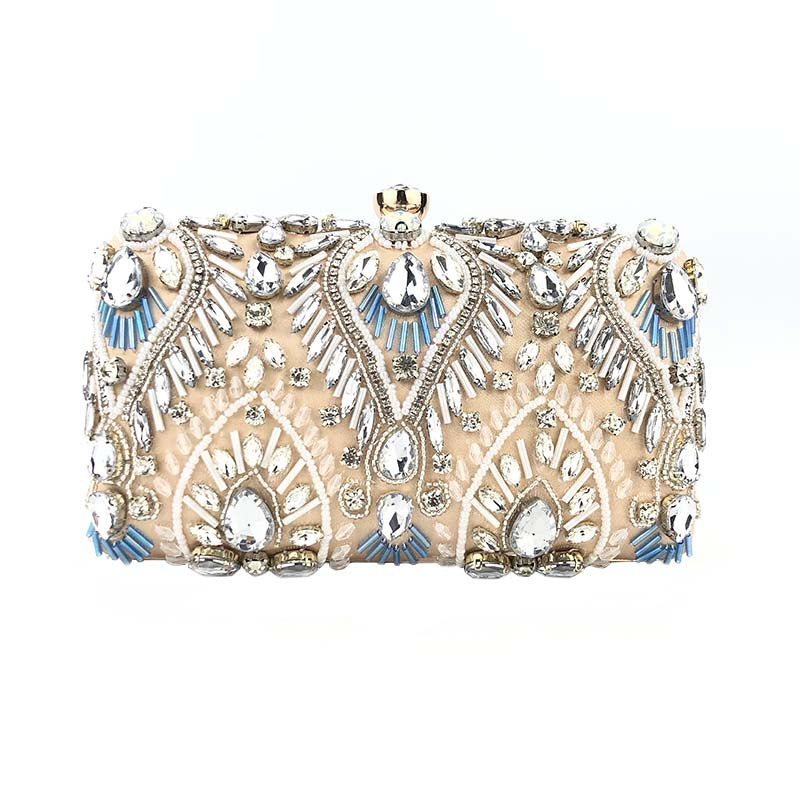 Vintage Beaded Clutch Evening Bags Flapper Handbag Clutch for Women-Apricot
