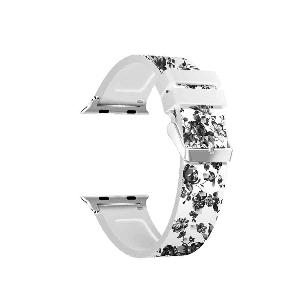 Flower Printing Silicone Watch Band For Apple Watch SE/6/5/4/3/2/1(White Gray)