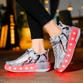Kids Roller Skates Light up Shoes with Double Wheel for Girls Boys Birthday Gift-Silver