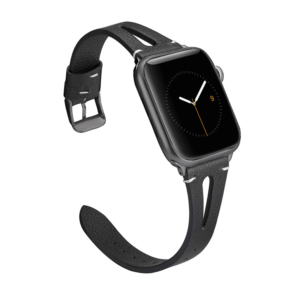 Fashion Triangle Hole Leather Watch Band For Apple Watch SE/6/5/4/3/2/1(Black)
