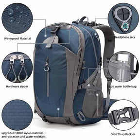 Hiking Backpack 40L Waterproof Lightweight Daypack with Rain Cover-Navy Blue