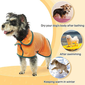 Dog Bathrobe Microfibre Fast Drying Pet Towel Adjustable Button Closure-Orange