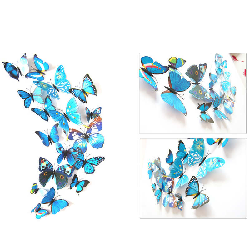 3D Vivid Butterfly Wall Stickers Fridge Magnet Decoration for Room Background-H003 Blue