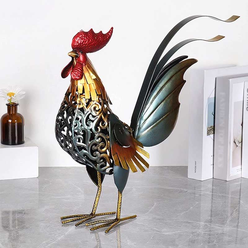 Metal Sculpture Iron Rooster Home Decor Art Craft Gift-Gold