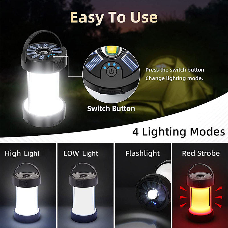 LED Camping Lantern Rechargeable with 4 Modes for Power Outages Outdoor Emergency-Black