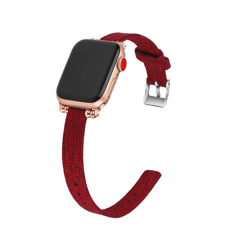 Slim Canvas Watch Band With Positioning Beads For Apple Watch SE/6/5/4/3/2/1(Red)