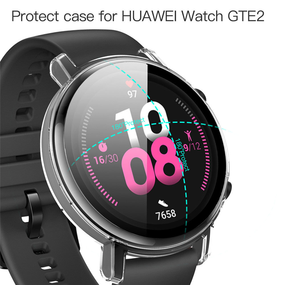 PC + Glass  Full Cover WatchCase For Huawei Watch GT 2 42MM 46MM-Clear