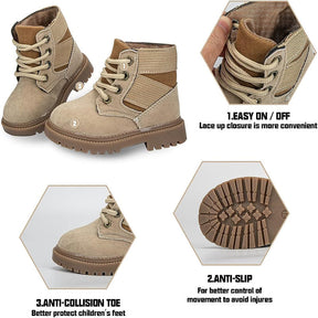 Toddler-Unisex Boots Lace up Winter Snow High Top Shoes Outdoor-Beige