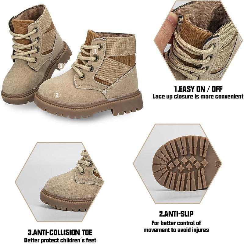 Toddler-Unisex Boots Lace up Winter Snow High Top Shoes Outdoor-Beige