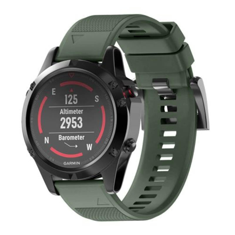 Smart Watch Band For Garmin Fenix 5/5Plus/6/6 Pro Forerunner 935/945 Quick Release Silicone Strap Black Steel Buckle-Army Green