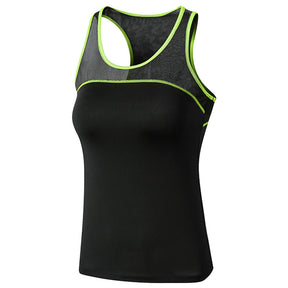 Workout Tank Tops Sleeveless Breathable Yoga Vest Sport Fitness Quick Drying Tight Stretch Top 92102-Black&Green