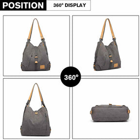 Women Canvas Bag Casual Backpack Vintage Shoulder Bag-Coffee