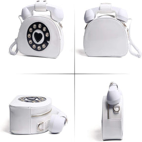 Women Telephone Shaped Handbag Retro Phone Top-Handle Crossbody Bags-White