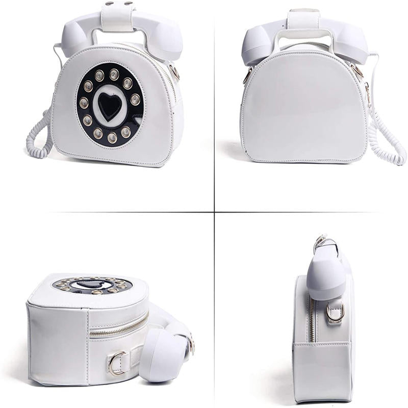 Women Telephone Shaped Handbag Retro Phone Top-Handle Crossbody Bags-White